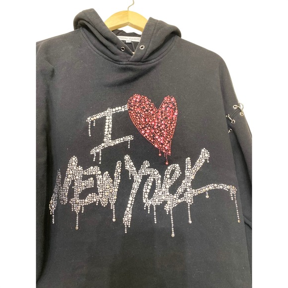Rebecca Minkoff I Heart New York Rhinestone Ring Detail Hoodie Black Womens S - Picture 2 of 5